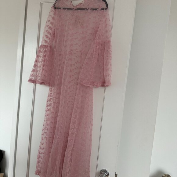NWT DOEN Adalise Midi Dress Sz Large Tulip Pink Floral Lace Sheer Beach Cover-Up - Picture 5 of 11